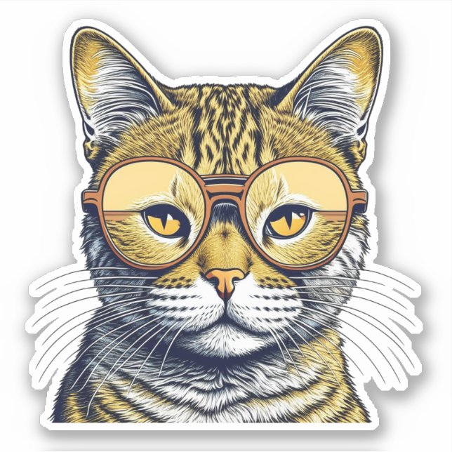 Cute Kitty Cat with Glasses Sticker (Front)