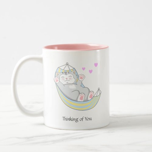 Cute Kitty Cat with Heart in Hammock Two_Tone Coffee Mug