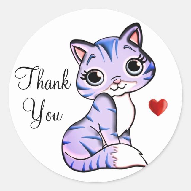 Cute kitty cat with heart Thank You Classic Round  Sticker (Front)
