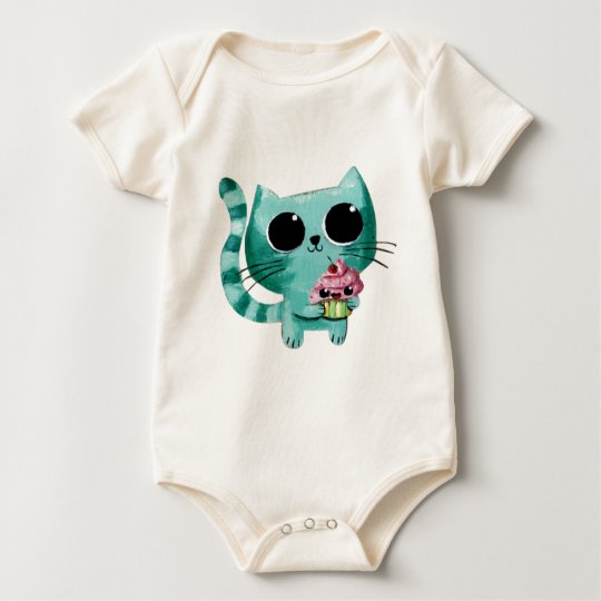 Cute Kitty Cat with Kawaii Cupcake Baby Bodysuit
