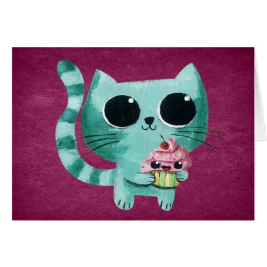 Cute Kitty Cat with Kawaii Cupcake Cards (Front Horizontal)