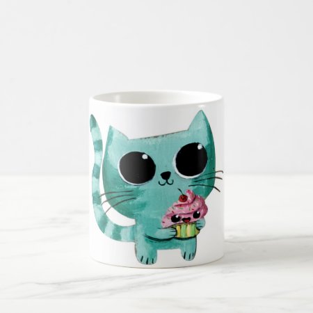 Cute Kitty Cat With Kawaii Cupcake Coffee Mug