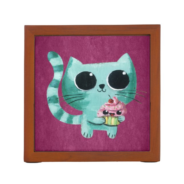 Cute Kitty Cat with Kawaii Cupcake Desk Organizer (Back)