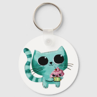 Cute Kitty Cat with Kawaii Cupcake Keychain
