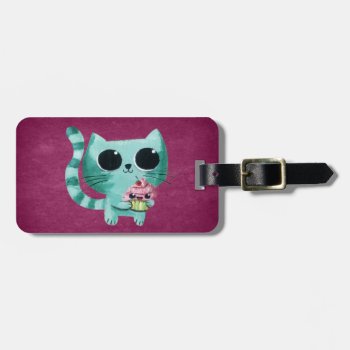Cute Kitty Cat With Kawaii Cupcake Luggage Tag by colonelle at Zazzle