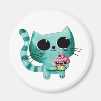 Cute Kitty Cat with Kawaii Cupcake Magnet