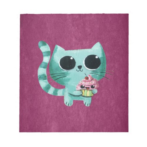 Cute Kitty Cat with Kawaii Cupcake Notepad