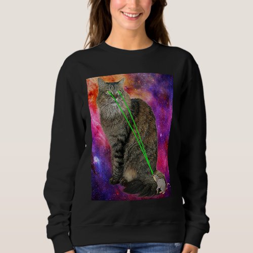 Cute Kitty Cat With Laser Beam Eyes Galaxy Backgro Sweatshirt