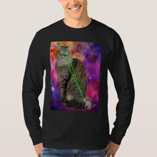 Cute Kitty Cat With Laser Beam Eyes Galaxy Backgro T_Shirt