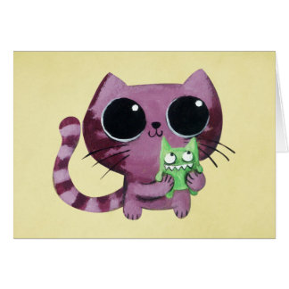 Cute Kitty Cat with Little Green Monster Cards