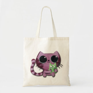 Cute Kitty Cat with Little Green Monster Tote Bag