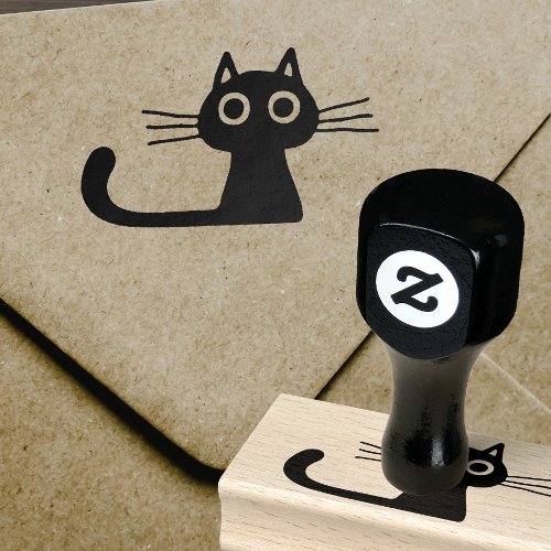 Cute Kitty Cat with Long Whiskers and Long Tail Rubber Stamp