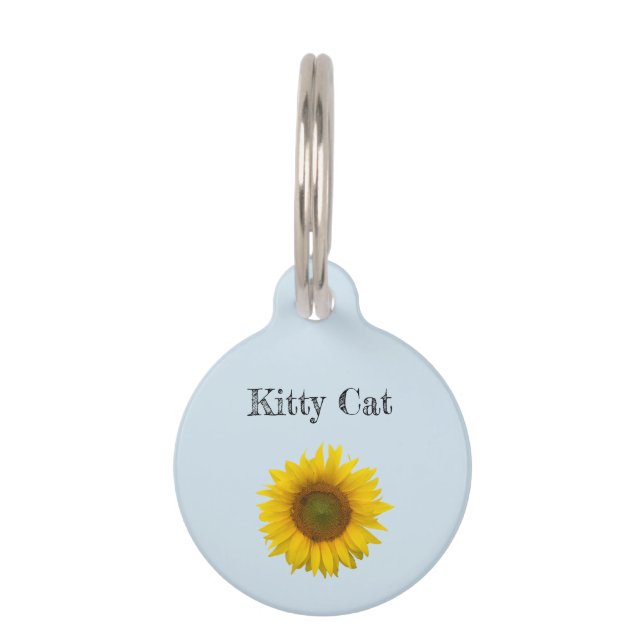 Cute Kitty Cat Yellow Sunflower Pet ID Tag (Front)