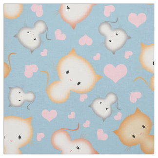 Cute Kitty Cats and Hearts Pattern Fabric