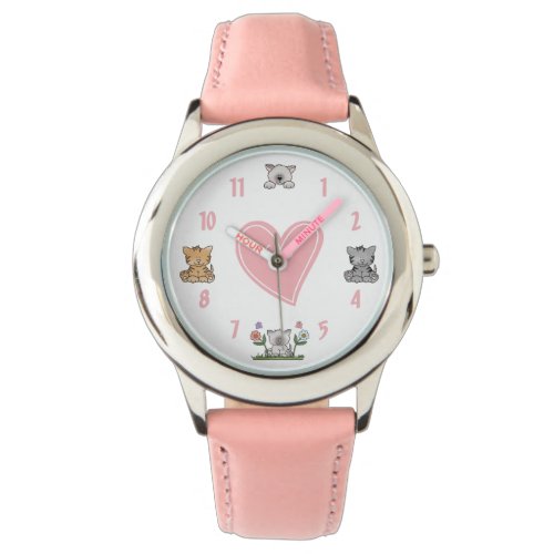 Cute Kitty Cats and Pink Heart Watch