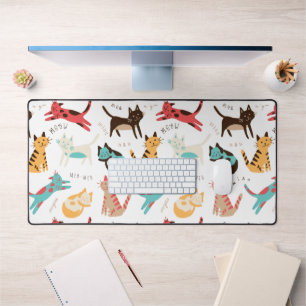 Cute Kitty Cats Around the World Desk Mat