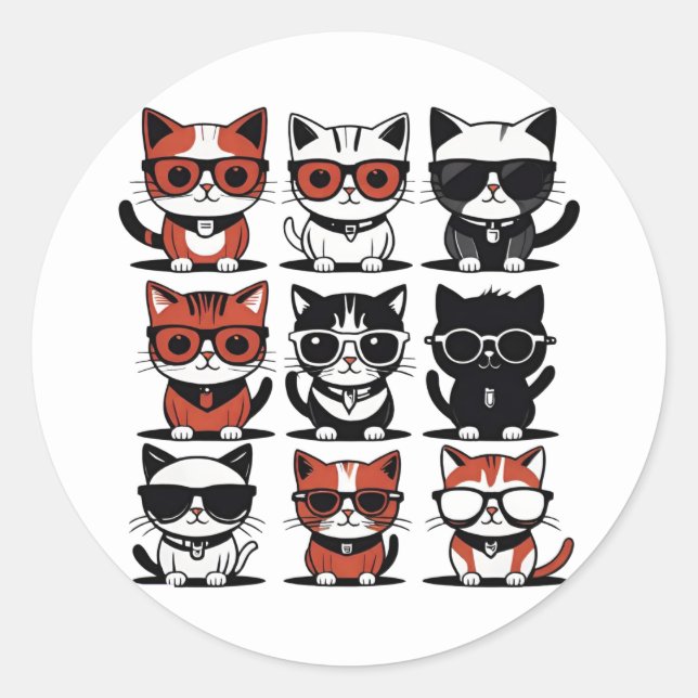 Cute Kitty Cats Classic Round Sticker (Front)
