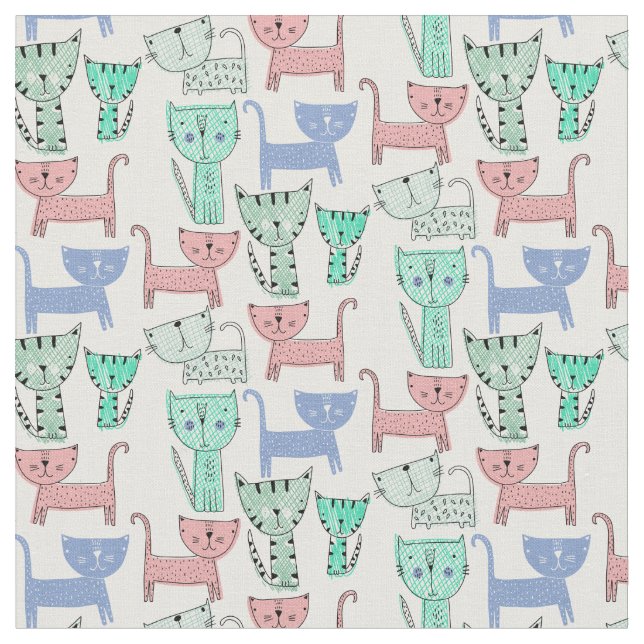 Cute Kitty Cats Fabric (Close Up)
