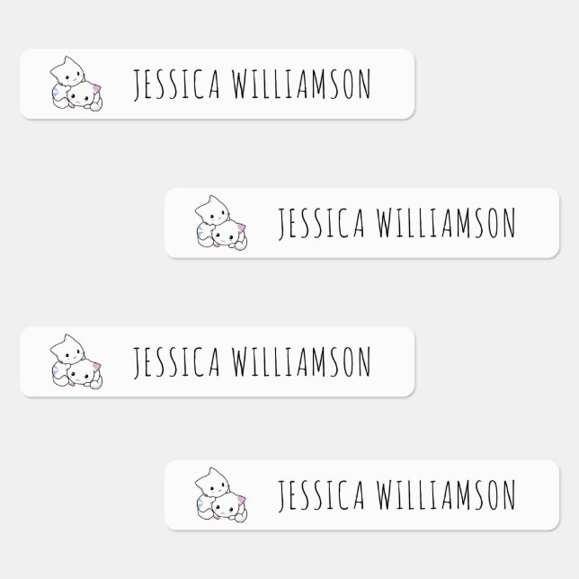 Cute Kitty Cats Modern Add Your Name Kids  Kids' Labels (Group)