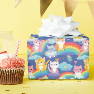Cute Kitty Cats on Rainbows Fun Birthday Wrapping Paper