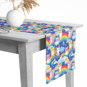Cute Kitty Cats on Rainbows Girl's Birthday Short Table Runner