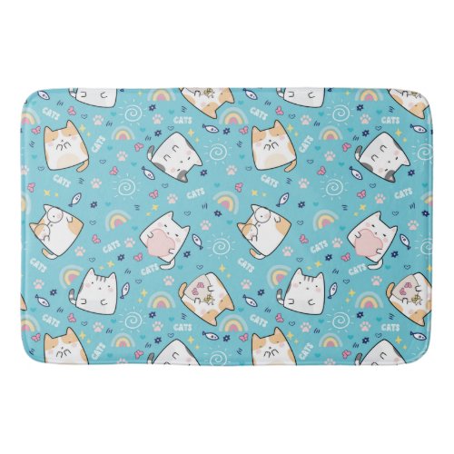 Cute Kitty Cats Whimsical Pattern Bath Mat