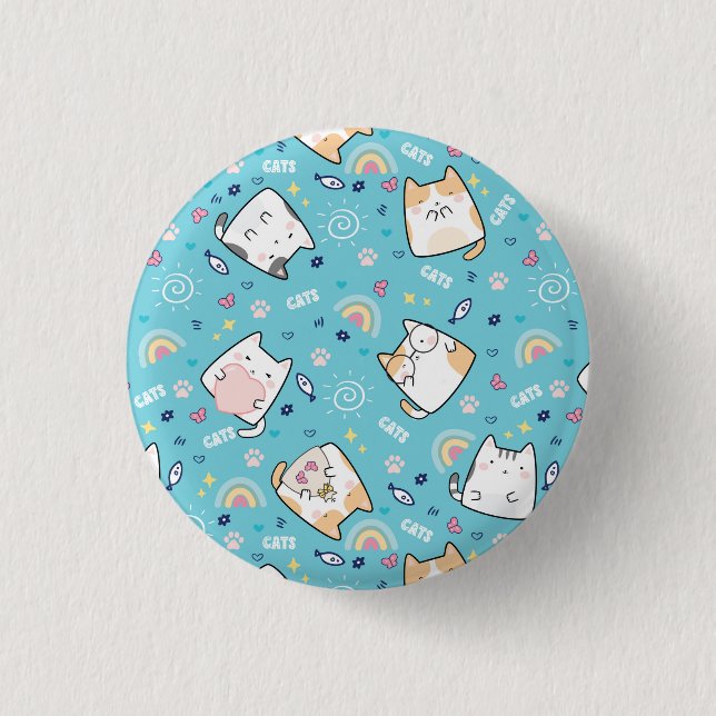 Cute Kitty Cats Whimsical Pattern Button (Front)