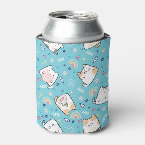 Cute Kitty Cats Whimsical Pattern Can Cooler