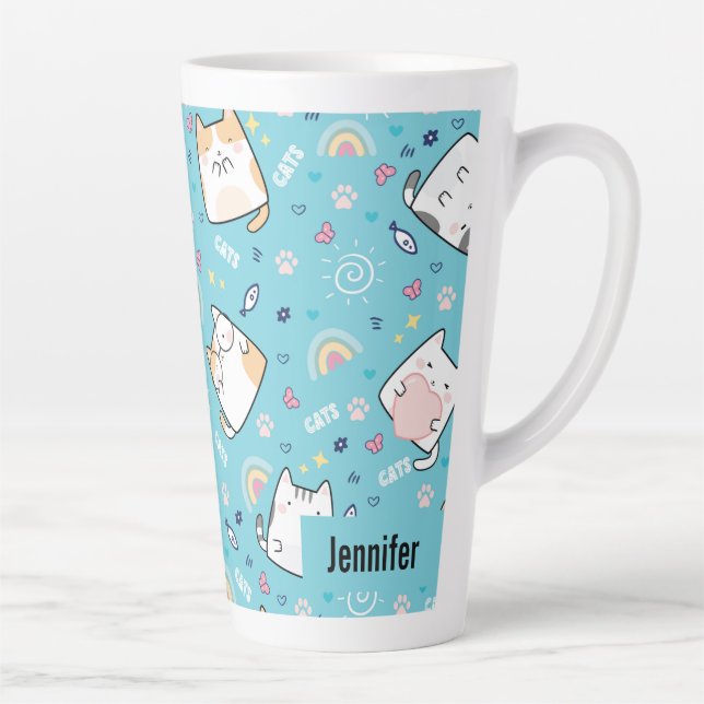 Cute Kitty Cats Whimsical Pattern Latte Mug (Right)