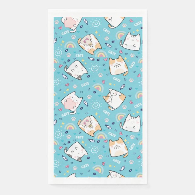 Cute Kitty Cats Whimsical Pattern Paper Guest Towels (Front)