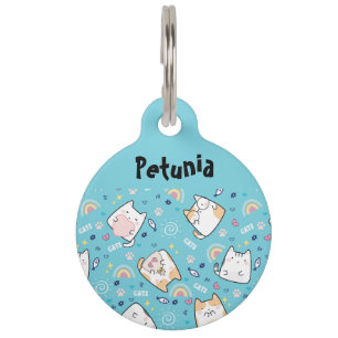 Cute Kitty Cats Whimsical Pattern Pet ID Tag