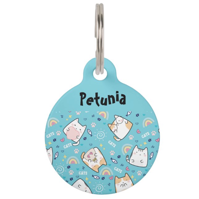 Cute Kitty Cats Whimsical Pattern Pet ID Tag (Front)