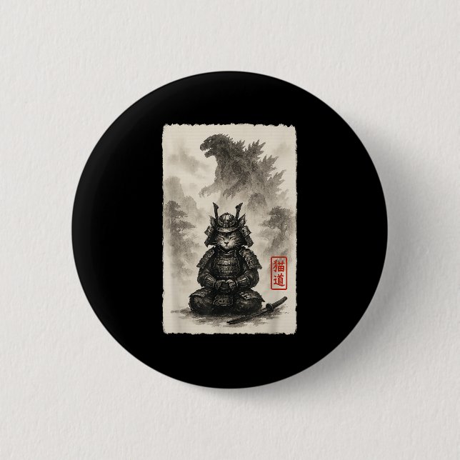 Cute Kitty Catzilla Angry Kaiju Anime Cat Monster  Button (Front)