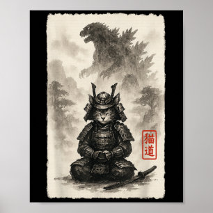 Cute Kitty Catzilla Angry Kaiju Anime Cat Monster Poster