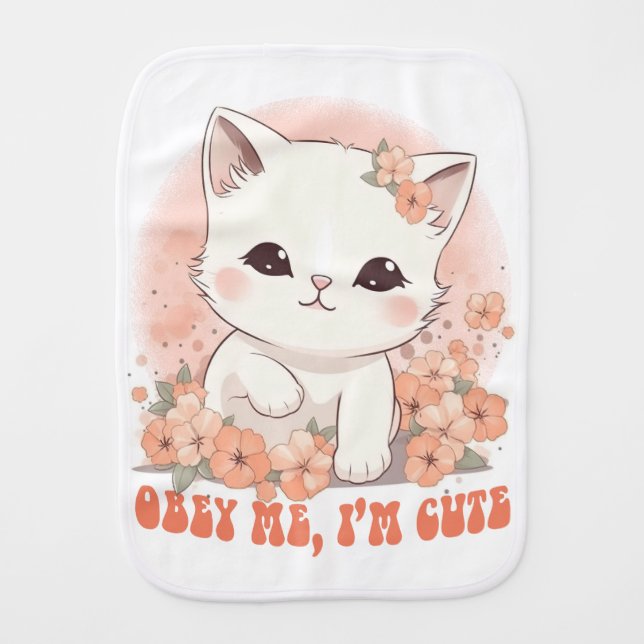 Cute Kitty! Chibi Kitten  Baby Burp Cloth (Front)