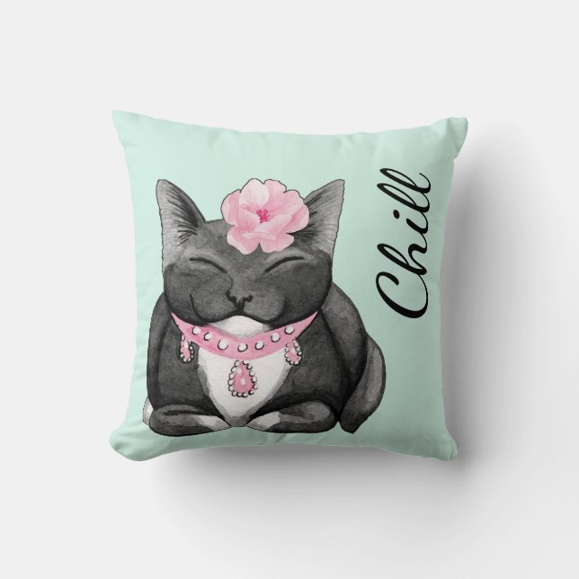 Cute Kitty Chill Throw Pillow (Front)