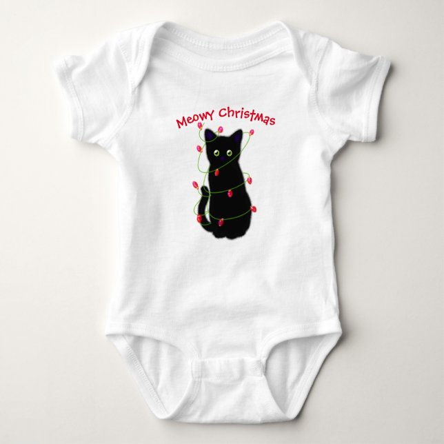 Cute kitty Christmas twinkle lights Baby Bodysuit (Front)
