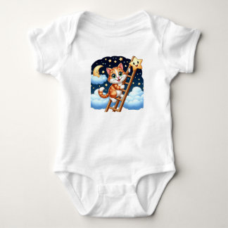 Cute Kitty Climbs Ladder to the Moon Baby Bodysuit