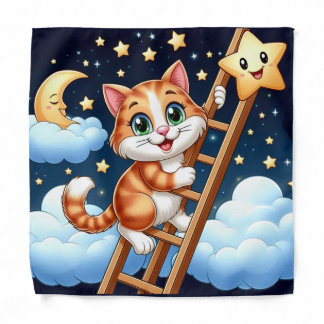 Cute Kitty Climbs Ladder to the Moon Bandana
