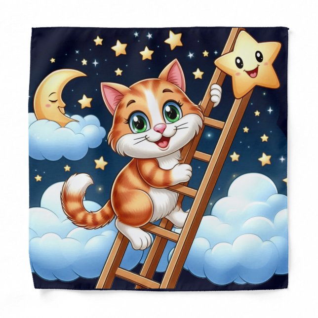 Cute Kitty Climbs Ladder to the Moon  Bandana (Front)