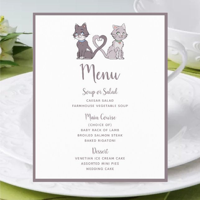 Cute Kitty Couple Gray White Wedding Menu (Creator Uploaded)