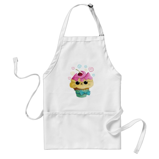 Cute Kitty Cupcake Adult Apron (Front)