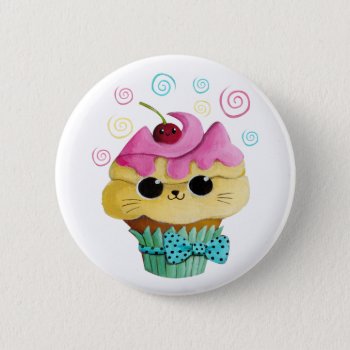 Cute Kitty Cupcake Pinback Button by colonelle at Zazzle