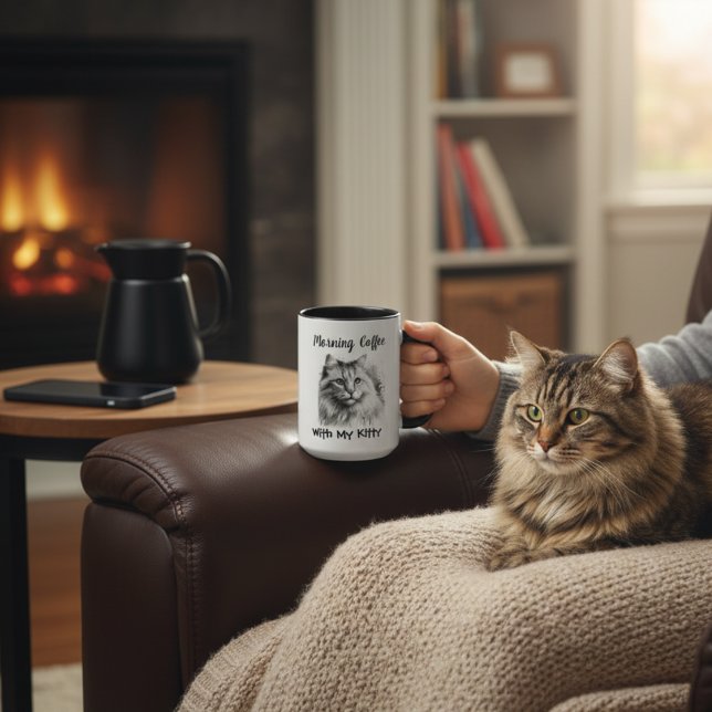 Cute Kitty Drawing Add Photo Personalize Mug (Creator Uploaded)