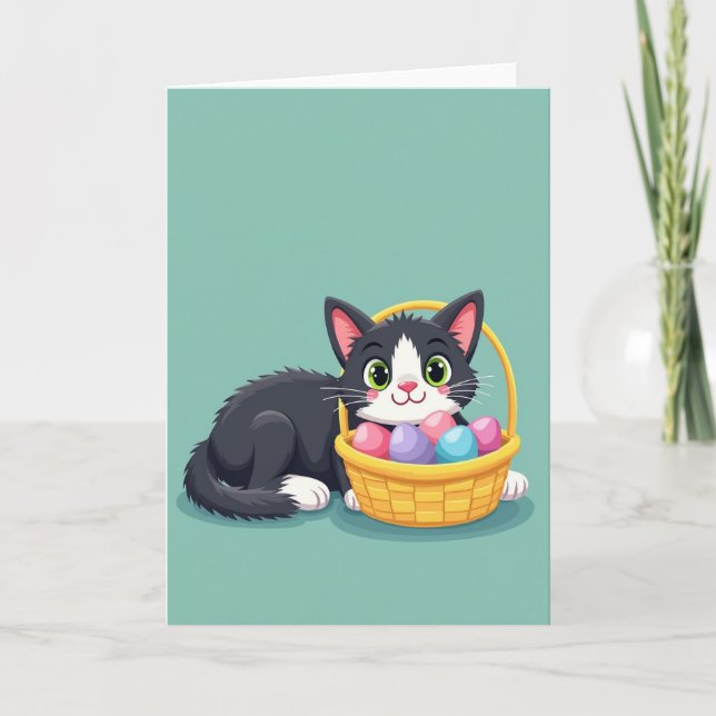 Cute Kitty Easter Egg Greeting Card (Front)
