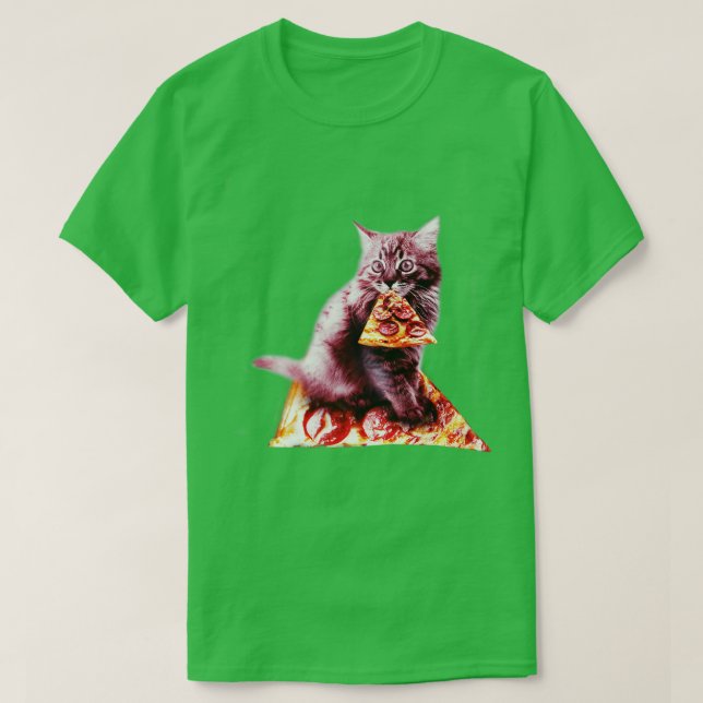 Cute Kitty Eat Pizza T-Shirt (Design Front)