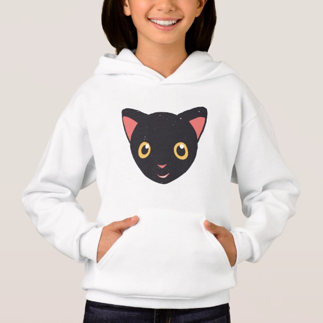 Cute Kitty Face Black Kitten Hoodie (Front)