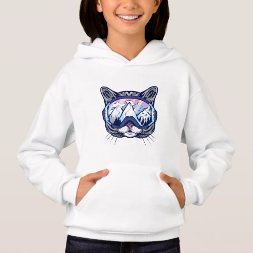 Cute Kitty Face Cat with Ski Glasses Hoodie