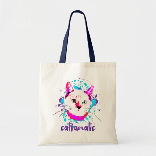 Cute Kitty Face Hot Pink Blue Cat Fanatic Tote Bag