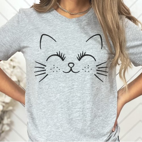 Cute Kitty Face Minimalist T_shirt Cat Lover  T_Shirt